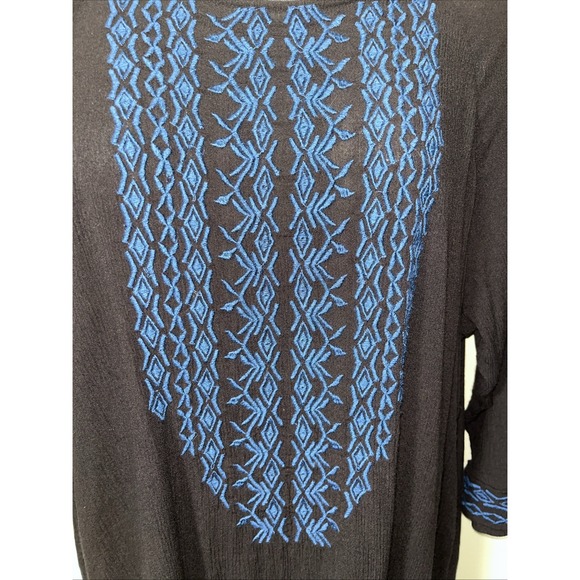 Garnet Hill Top S Black Blue Embroidered  Boho Peasant Cottagecore Hippie - Picture 3 of 8